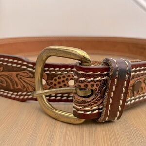 Tooled Leather Western Belt
